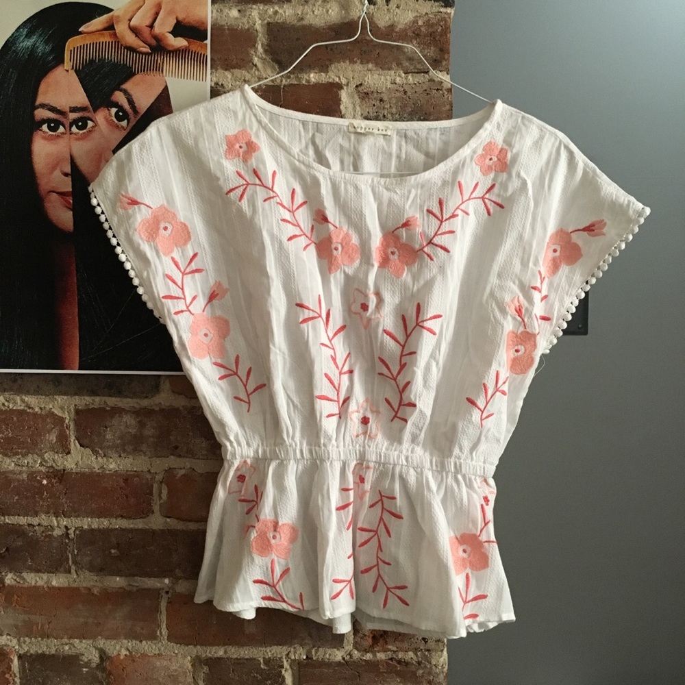 Copper Key Floral Boho Embroidered Peasant Blouse